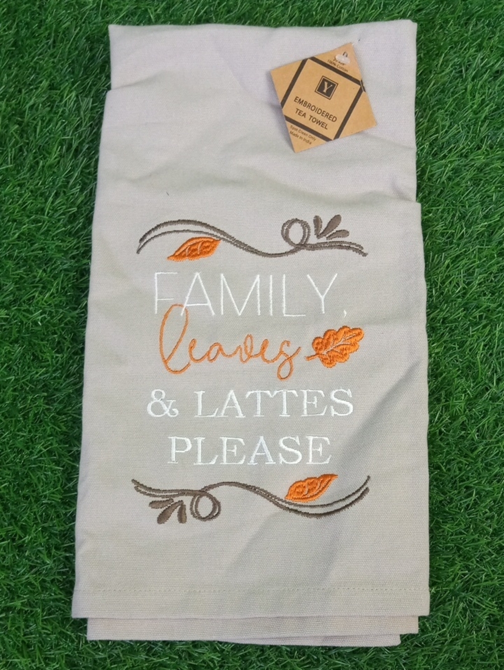 🍂🍒 Family, Leaves, & Lattes Please Dishtowel